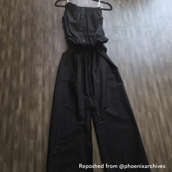 L Space Jumpsuit Black Strapless Wide Leg Coverup Button - Picture 1 of 5